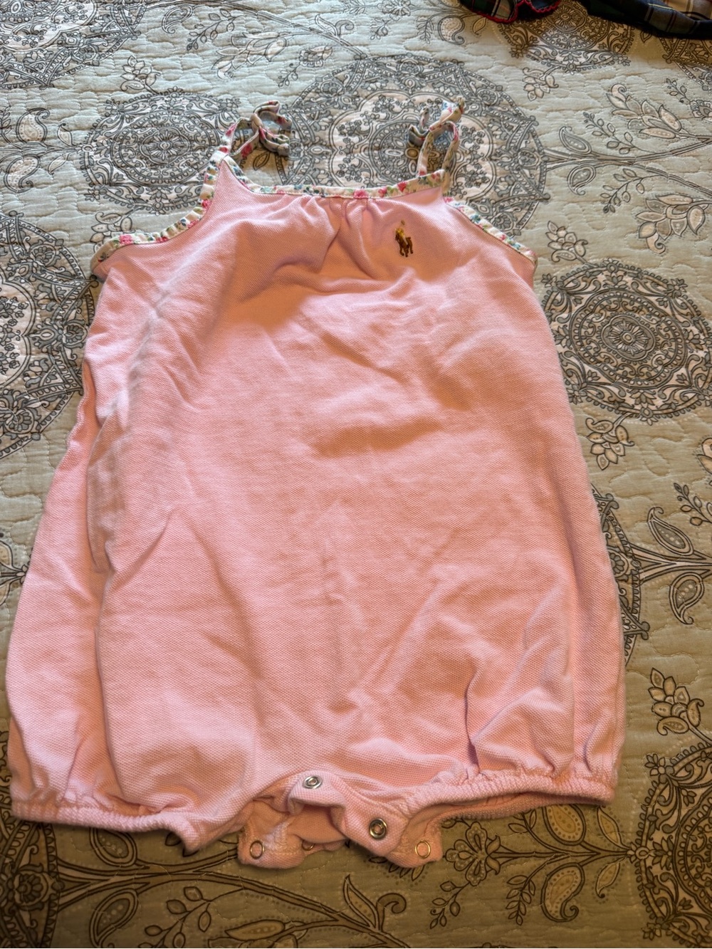 Ralph Lauren Light Pink Cotton Baby Romper with Embroidered Pony